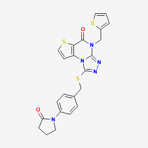 molecular formula C23H19N5O2S3 B2378528 1-((4-(2-氧代吡咯烷-1-基)苄基)硫)-4-(噻吩-2-基甲基)噻吩并[2,3-e][1,2,4]三唑并[4,3-a]嘧啶-5(4H)-酮 CAS No. 1224015-78-4