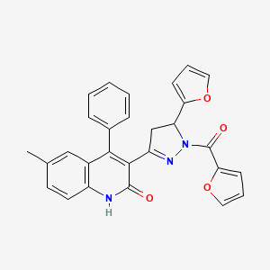3-(1-(furan-2-carbonyl)-5-(furan-2-yl)-4,5-dihydro-1H-pyrazol-3-yl)-6-methyl-4-phenylquinolin-2(1H)-one