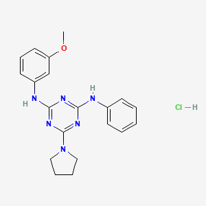 molecular formula C20H23ClN6O B2378556 N2-(3-methoxyphenyl)-N4-phenyl-6-(pyrrolidin-1-yl)-1,3,5-triazine-2,4-diamine hydrochloride CAS No. 1179389-25-3