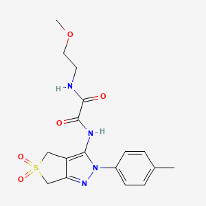 molecular formula C17H20N4O5S B2378587 N1-(5,5-ジオキシド-2-(p-トリル)-4,6-ジヒドロ-2H-チエノ[3,4-c]ピラゾール-3-イル)-N2-(2-メトキシエチル)オキサラミド CAS No. 899750-91-5