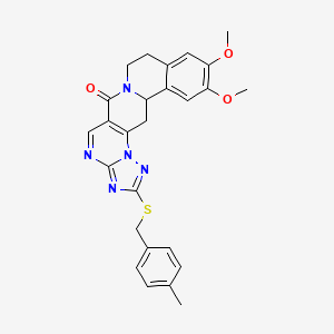 molecular formula C26H25N5O3S B2378608 11,12-dimethoxy-2-[(4-methylbenzyl)sulfanyl]-8,9,13b,14-tetrahydro-6H-[1,2,4]triazolo[5'',1'':2',3']pyrimido[4',5':4,5]pyrido[2,1-a]isoquinolin-6-one CAS No. 685109-13-1