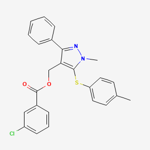 {1-methyl-5-[(4-methylphenyl)sulfanyl]-3-phenyl-1H-pyrazol-4-yl}methyl 3-chlorobenzenecarboxylate