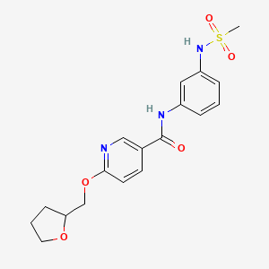 molecular formula C18H21N3O5S B2378641 N-(3-(methylsulfonamido)phenyl)-6-((tetrahydrofuran-2-yl)methoxy)nicotinamide CAS No. 2034300-20-2