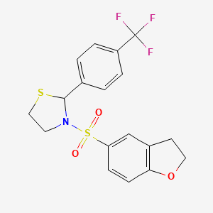 molecular formula C18H16F3NO3S2 B2378644 3-((2,3-二氢苯并呋喃-5-基)磺酰基)-2-(4-(三氟甲基)苯基)噻唑烷 CAS No. 2034484-28-9