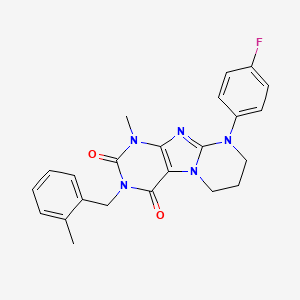 molecular formula C23H22FN5O2 B2378659 9-(4-fluorophenyl)-1-methyl-3-[(2-methylphenyl)methyl]-7,8-dihydro-6H-purino[7,8-a]pyrimidine-2,4-dione CAS No. 872628-28-9