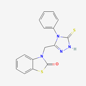 molecular formula C16H12N4OS2 B2378684 3-[(5-Thioxo-4-phenyl-1H-1,2,4-triazole-3-yl)methyl]benzothiazole-2(3H)-one CAS No. 390748-30-8