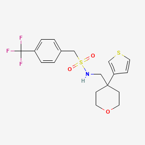 molecular formula C18H20F3NO3S2 B2378687 N-((4-(thiophen-3-yl)tetrahydro-2H-pyran-4-yl)methyl)-1-(4-(trifluoromethyl)phenyl)methanesulfonamide CAS No. 2320683-77-8