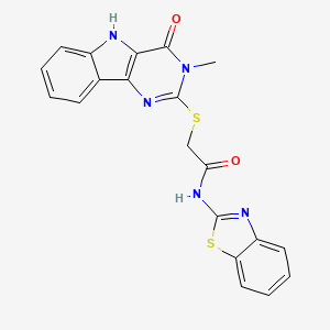 molecular formula C20H15N5O2S2 B2378690 N-(benzo[d]thiazol-2-yl)-2-((3-methyl-4-oxo-4,5-dihydro-3H-pyrimido[5,4-b]indol-2-yl)thio)acetamide CAS No. 537668-01-2