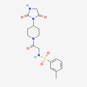 molecular formula C17H22N4O5S B2378691 N-(2-(4-(2,5-dioxoimidazolidin-1-yl)piperidin-1-yl)-2-oxoethyl)-3-methylbenzenesulfonamide CAS No. 2034388-13-9