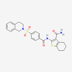 molecular formula C25H25N3O4S2 B2378726 2-(4-((3,4-dihydroisoquinolin-2(1H)-yl)sulfonyl)benzamido)-4,5,6,7-tetrahydrobenzo[b]thiophene-3-carboxamide CAS No. 391876-58-7