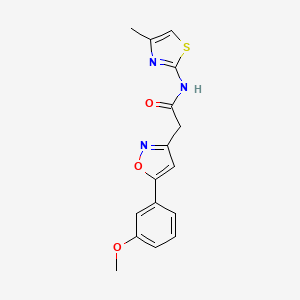 molecular formula C16H15N3O3S B2378778 2-(5-(3-methoxyphenyl)isoxazol-3-yl)-N-(4-methylthiazol-2-yl)acetamide CAS No. 953204-69-8