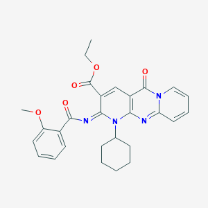 molecular formula C28H28N4O5 B2378779 (Z)-ethyl 1-cyclohexyl-2-((2-methoxybenzoyl)imino)-5-oxo-2,5-dihydro-1H-dipyrido[1,2-a:2',3'-d]pyrimidine-3-carboxylate CAS No. 534579-27-6
