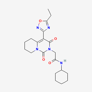 molecular formula C20H27N5O4 B2378785 N-cyclohexyl-2-[4-(5-ethyl-1,2,4-oxadiazol-3-yl)-1,3-dioxo-5,6,7,8-tetrahydro-1H-pyrido[1,2-c]pyrimidin-2(3H)-yl]acetamide CAS No. 1775386-78-1