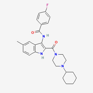 B2378817 N-[2-(4-cyclohexylpiperazine-1-carbonyl)-5-methyl-1H-indol-3-yl]-4-fluorobenzamide CAS No. 1029765-01-2