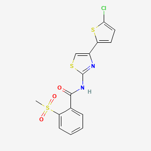 molecular formula C15H11ClN2O3S3 B2378845 N-(4-(5-chlorothiophen-2-yl)thiazol-2-yl)-2-(methylsulfonyl)benzamide CAS No. 896362-48-4