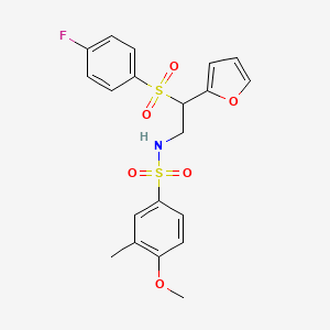 molecular formula C20H20FNO6S2 B2378851 N-[2-[(4-氟苯基)磺酰基]-2-(2-呋喃基)乙基]-4-甲氧基-3-甲基苯磺酰胺 CAS No. 896328-02-2