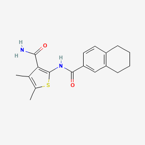 molecular formula C18H20N2O2S B2378852 4,5-Dimethyl-2-(5,6,7,8-tetrahydronaphthalene-2-carbonylamino)thiophene-3-carboxamide CAS No. 896309-50-5