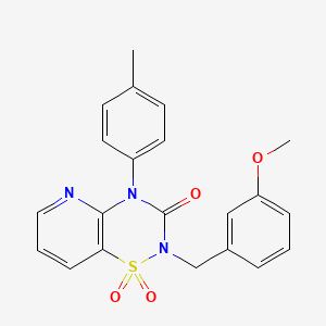 molecular formula C21H19N3O4S B2378860 2-(3-methoxybenzyl)-4-(p-tolyl)-2H-pyrido[2,3-e][1,2,4]thiadiazin-3(4H)-one 1,1-dioxide CAS No. 1251622-31-7