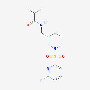 molecular formula C15H22FN3O3S B2378874 N-[[1-(6-Fluoropyridin-2-yl)sulfonylpiperidin-3-yl]methyl]-2-methylpropanamide CAS No. 2249478-88-2