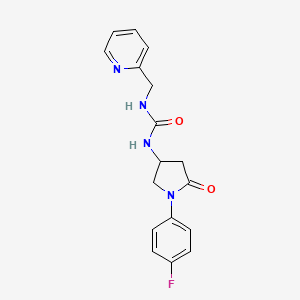 molecular formula C17H17FN4O2 B2378902 1-(1-(4-Fluorophenyl)-5-oxopyrrolidin-3-yl)-3-(pyridin-2-ylmethyl)urea CAS No. 891106-55-1