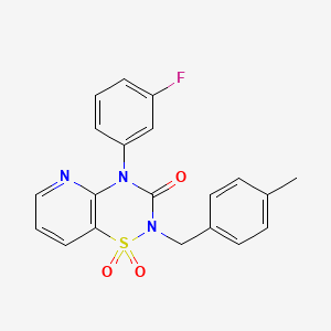 molecular formula C20H16FN3O3S B2378932 4-(3-fluorophenyl)-2-(4-methylbenzyl)-2H-pyrido[2,3-e][1,2,4]thiadiazin-3(4H)-one 1,1-dioxide CAS No. 1251681-47-6