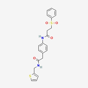molecular formula C22H22N2O4S2 B2378945 N-(4-(2-oxo-2-((thiophen-2-ylmethyl)amino)ethyl)phenyl)-3-(phenylsulfonyl)propanamide CAS No. 1211629-92-3