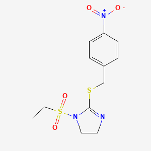 molecular formula C12H15N3O4S2 B2378953 1-乙磺酰基-2-[(4-硝基苯基)甲硫基]-4,5-二氢咪唑 CAS No. 868217-40-7