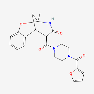 molecular formula C22H23N3O5 B2378957 5-(4-(furan-2-carbonyl)piperazine-1-carbonyl)-2-methyl-5,6-dihydro-2H-2,6-methanobenzo[g][1,3]oxazocin-4(3H)-one CAS No. 1212064-93-1