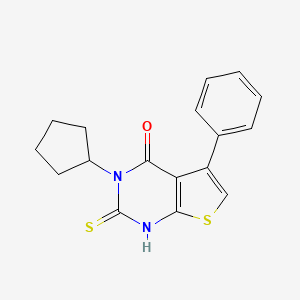 molecular formula C17H16N2OS2 B2378963 3-cyclopentyl-5-phenyl-2-sulfanyl-3H,4H-thieno[2,3-d]pyrimidin-4-one CAS No. 744241-97-2