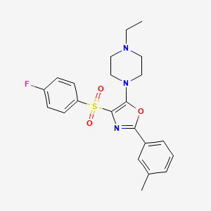 molecular formula C22H24FN3O3S B2378971 5-(4-乙基哌嗪-1-基)-4-((4-氟苯基)磺酰基)-2-(间甲苯基)恶唑 CAS No. 862758-97-2