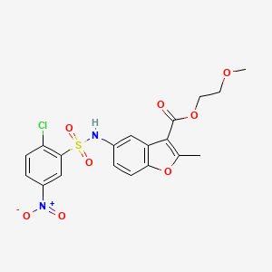 molecular formula C19H17ClN2O8S B2378975 2-Methoxyethyl 5-[(2-chloro-5-nitrophenyl)sulfonylamino]-2-methyl-1-benzofuran-3-carboxylate CAS No. 420832-20-8