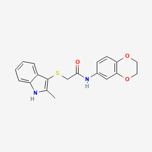 molecular formula C19H18N2O3S B2378986 N-(2,3-dihydro-1,4-benzodioxin-6-yl)-2-[(2-methyl-1H-indol-3-yl)sulfanyl]acetamide CAS No. 536701-95-8
