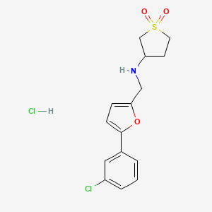 molecular formula C15H17Cl2NO3S B2379013 3-({[5-(3-Chlorophenyl)furan-2-yl]methyl}amino)-1$l^{6}-thiolane-1,1-dione hydrochloride CAS No. 1177506-41-0