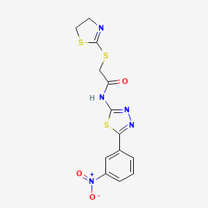 2-(4,5-dihydro-1,3-thiazol-2-ylsulfanyl)-N-[5-(3-nitrophenyl)-1,3,4-thiadiazol-2-yl]acetamide