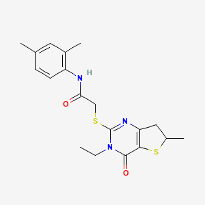 molecular formula C19H23N3O2S2 B2379119 N-(2,4-dimethylphenyl)-2-((3-ethyl-6-methyl-4-oxo-3,4,6,7-tetrahydrothieno[3,2-d]pyrimidin-2-yl)thio)acetamide CAS No. 851409-41-1