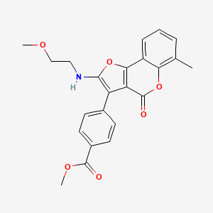 molecular formula C23H21NO6 B2379126 Methyl 4-[2-(2-methoxyethylamino)-6-methyl-4-oxofuro[3,2-c]chromen-3-yl]benzoate CAS No. 938036-99-8