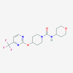 molecular formula C16H21F3N4O3 B2379132 N-(Oxan-4-yl)-4-[4-(trifluoromethyl)pyrimidin-2-yl]oxypiperidine-1-carboxamide CAS No. 2380086-44-0