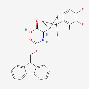 molecular formula C28H22F3NO4 B2379149 2-(9H-Fluoren-9-ylmethoxycarbonylamino)-2-[3-(2,3,4-trifluorophenyl)-1-bicyclo[1.1.1]pentanyl]acetic acid CAS No. 2287268-73-7