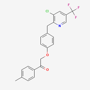 molecular formula C22H17ClF3NO2 B2379165 2-[4-[[3-Chloro-5-(trifluoromethyl)pyridin-2-yl]methyl]phenoxy]-1-(4-methylphenyl)ethanone CAS No. 339020-07-4