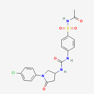 molecular formula C19H19ClN4O5S B2379173 N-((4-(3-(1-(4-chlorophenyl)-5-oxopyrrolidin-3-yl)ureido)phenyl)sulfonyl)acetamide CAS No. 894029-18-6