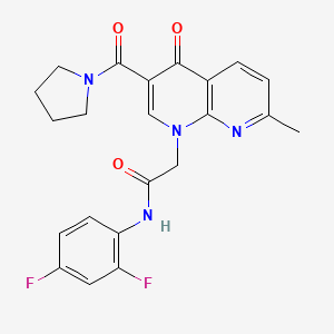 molecular formula C22H20F2N4O3 B2379177 N-(2,4-difluorophenyl)-2-[7-methyl-4-oxo-3-(pyrrolidin-1-ylcarbonyl)-1,8-naphthyridin-1(4H)-yl]acetamide CAS No. 1251544-42-9