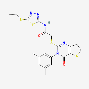 molecular formula C20H21N5O2S4 B2379178 2-((3-(3,5-dimethylphenyl)-4-oxo-3,4,6,7-tetrahydrothieno[3,2-d]pyrimidin-2-yl)thio)-N-(5-(ethylthio)-1,3,4-thiadiazol-2-yl)acetamide CAS No. 877653-92-4