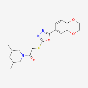molecular formula C19H23N3O4S B2379180 2-((5-(2,3-Dihydrobenzo[b][1,4]dioxin-6-yl)-1,3,4-oxadiazol-2-yl)thio)-1-(3,5-dimethylpiperidin-1-yl)ethanone CAS No. 851129-94-7
