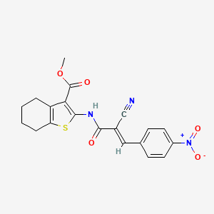 molecular formula C20H17N3O5S B2379193 (E)-methyl 2-(2-cyano-3-(4-nitrophenyl)acrylamido)-4,5,6,7-tetrahydrobenzo[b]thiophene-3-carboxylate CAS No. 638144-05-5