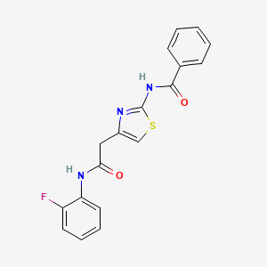 molecular formula C18H14FN3O2S B2379205 N-(4-(2-((2-fluorophenyl)amino)-2-oxoethyl)thiazol-2-yl)benzamide CAS No. 921790-08-1