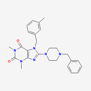 molecular formula C26H30N6O2 B2379221 8-(4-benzylpiperazin-1-yl)-1,3-dimethyl-7-(3-methylbenzyl)-1H-purine-2,6(3H,7H)-dione CAS No. 359901-65-8