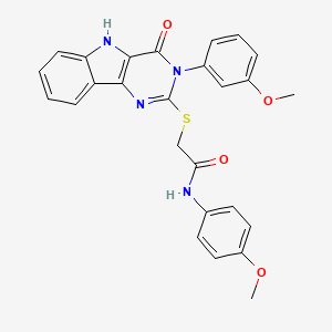 molecular formula C26H22N4O4S B2379226 N-(4-methoxyphenyl)-2-[[3-(3-methoxyphenyl)-4-oxo-5H-pyrimido[5,4-b]indol-2-yl]sulfanyl]acetamide CAS No. 536706-41-9