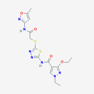 molecular formula C16H19N7O4S2 B2379227 3-ethoxy-1-ethyl-N-(5-((2-((5-methylisoxazol-3-yl)amino)-2-oxoethyl)thio)-1,3,4-thiadiazol-2-yl)-1H-pyrazole-4-carboxamide CAS No. 1171804-08-2