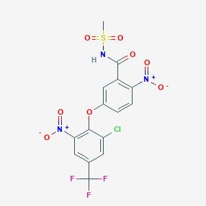 molecular formula C15H9ClF3N3O8S B2379228 5-[2-Chloro-6-nitro-4-(trifluoromethyl)phenoxy]-N-methylsulfonyl-2-nitrobenzamide CAS No. 78068-30-1