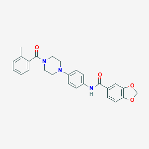 molecular formula C26H25N3O4 B237923 N-[4-(4-o-toluoylpiperazino)phenyl]-piperonylamide 